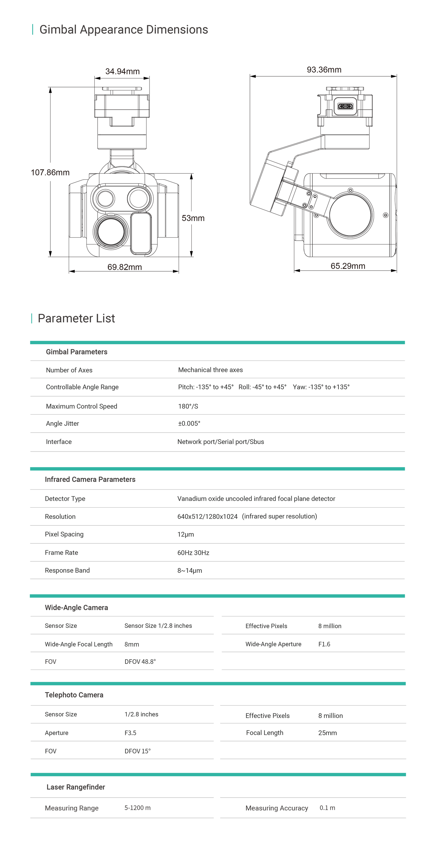 K40T Mini Quad-Sensor Gimbal Camera