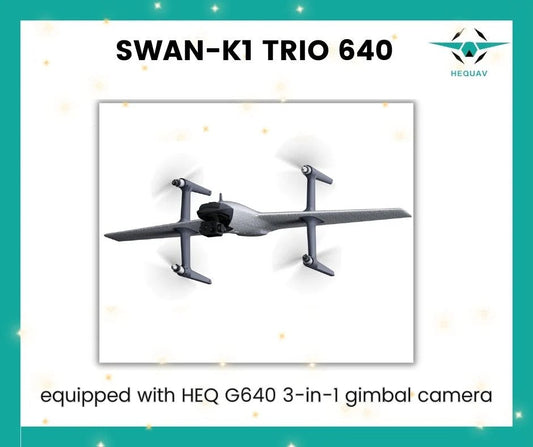 A swan K1 trio drone featuring an G640-T gimbal camera, designed for high-quality aerial imaging.