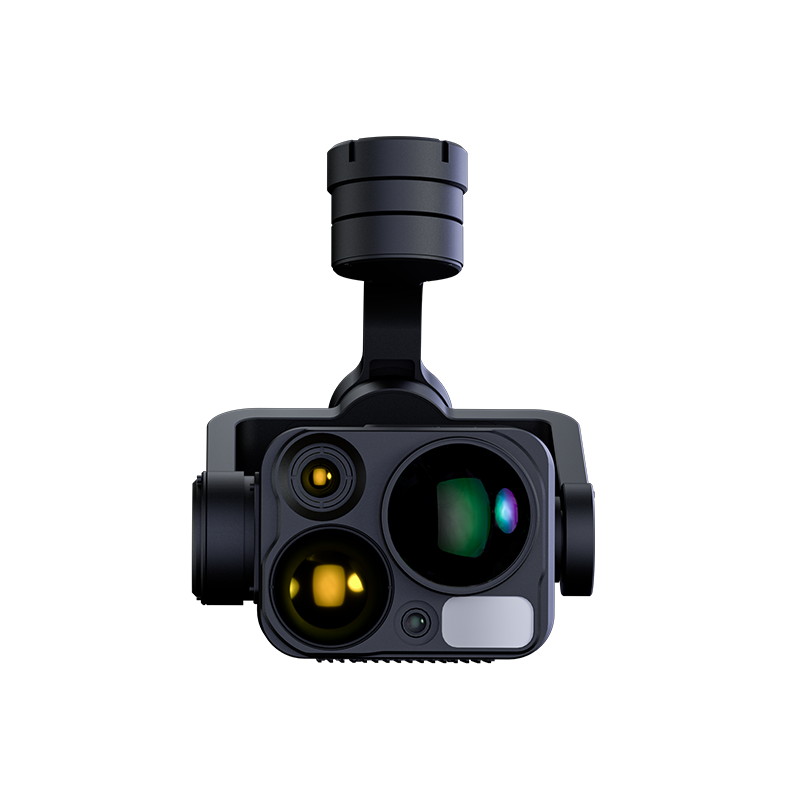Front view of the H50T penta-sensor AI gimbal camera on a white background