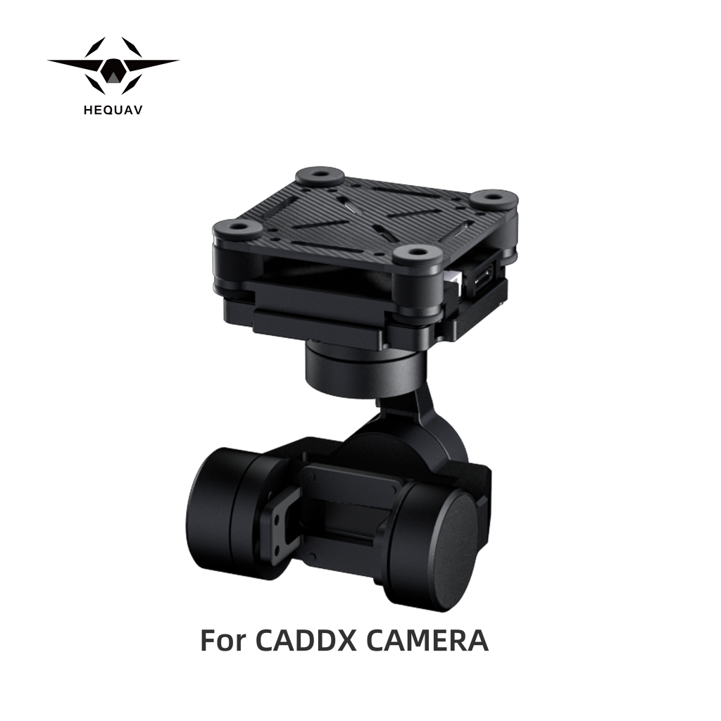 A black HEQUAV G-Port 3-axis gimbal component designed for use with Caddx camera gyroscope stabilizers.