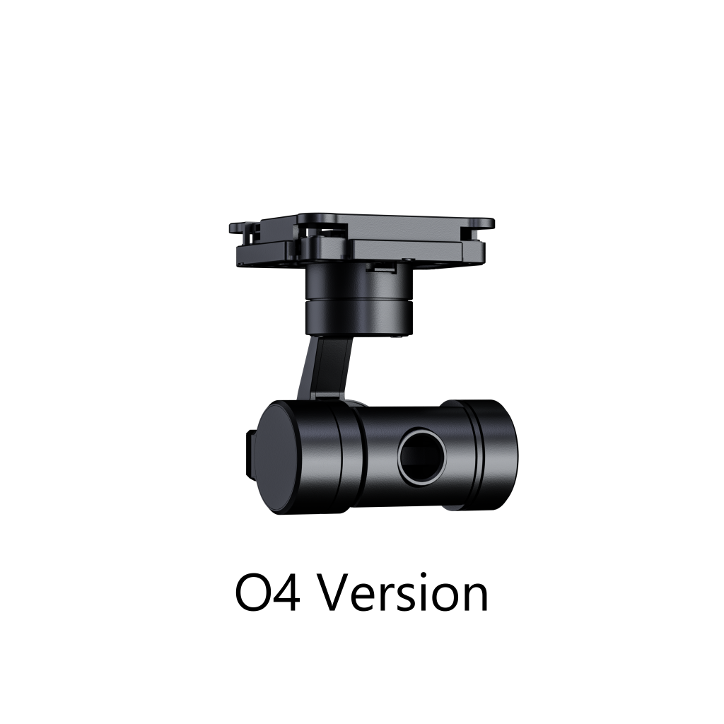 A left side view of a black HEQUAV G-Port 3-axis gimbal component designed for use with DJI O4 camera gyroscope stabilizers (camera not included).