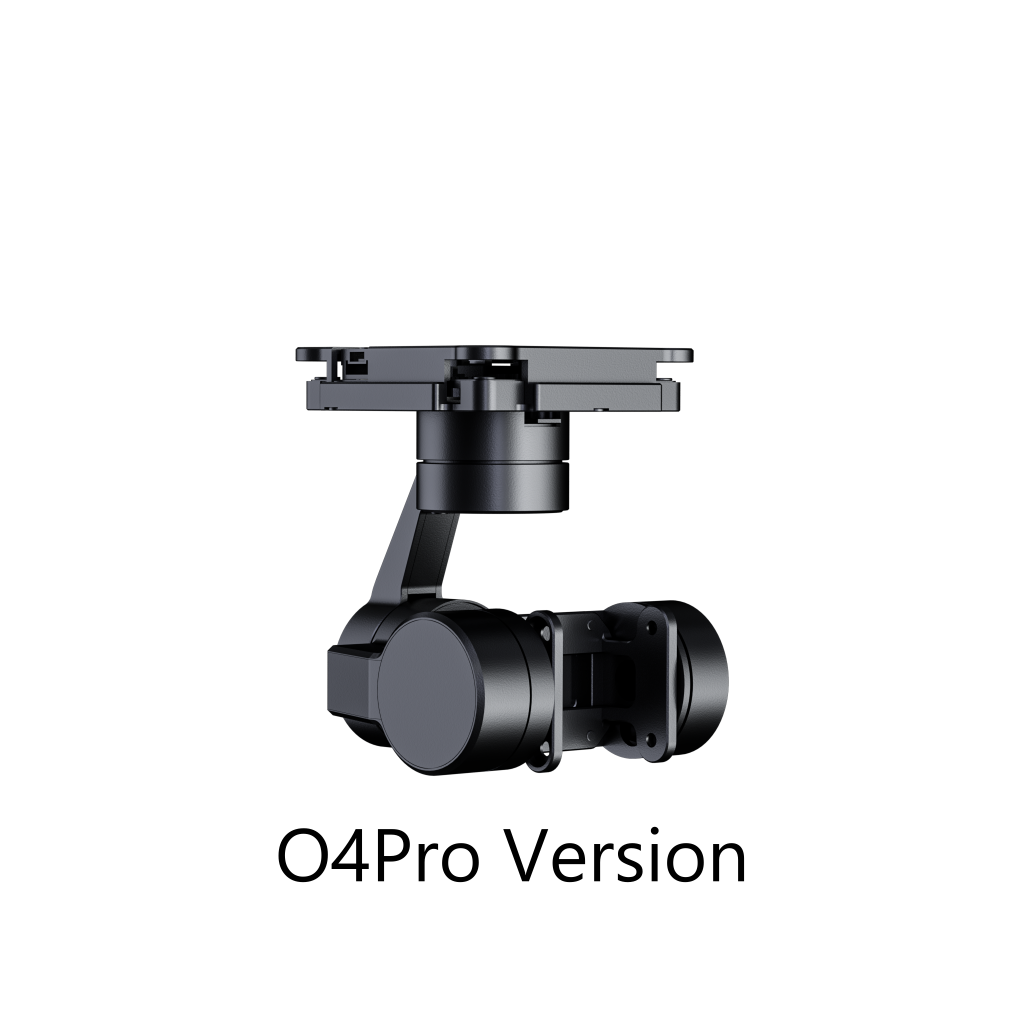 A side view of a black HEQUAV G-Port 3-axis gimbal component designed for use with DJI O4 camera gyroscope stabilizers.