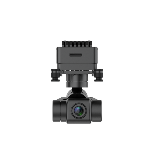 A small black camera module for drone on a white background