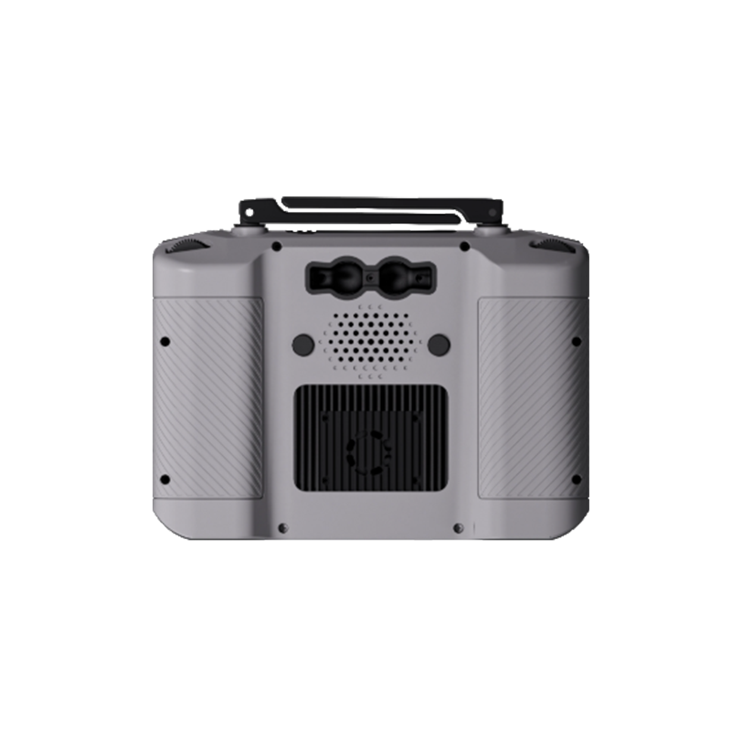Back view of a gray gimbal camera for drone remote controller on a white background