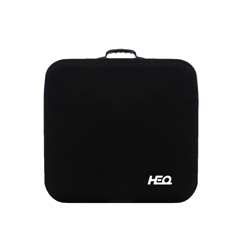 A black carrying case for HEQ Swan VTOL with HEQ logo 