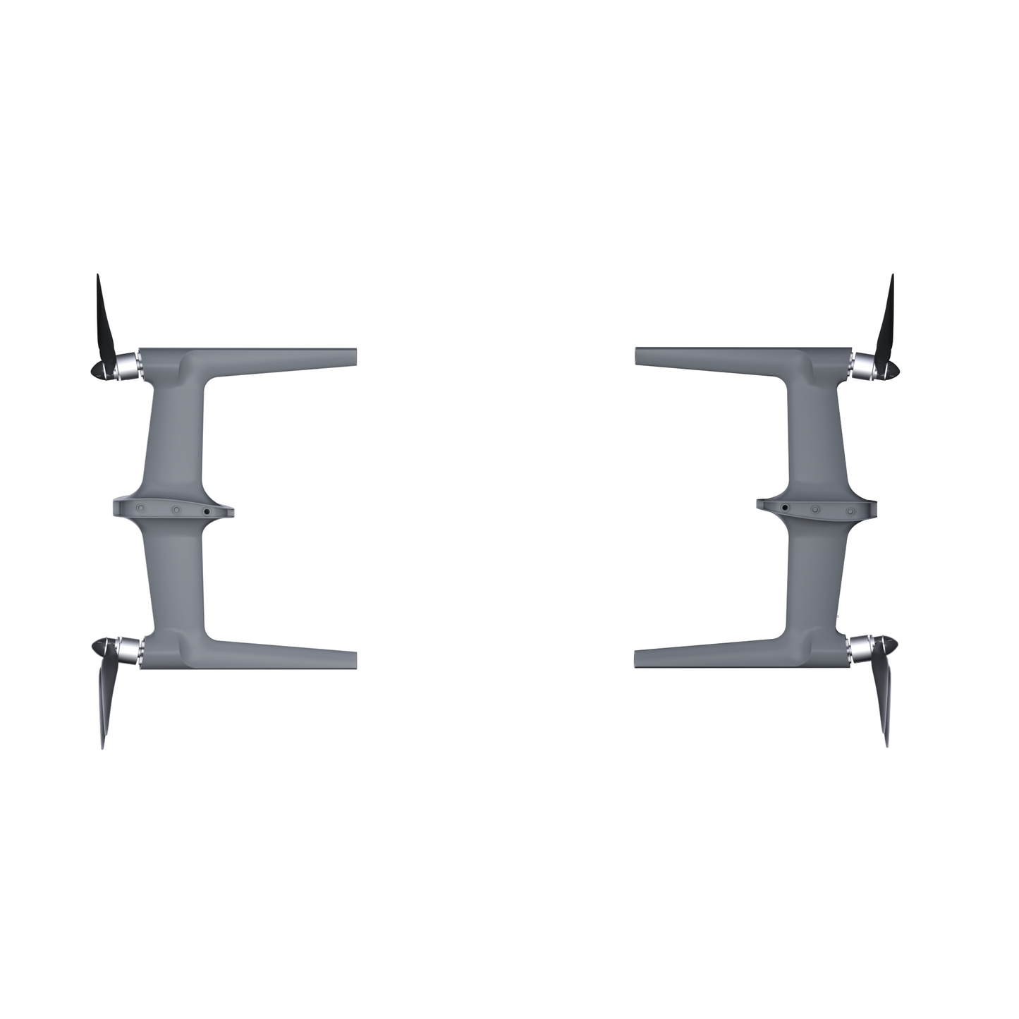 Two sets of foldable propellers and left and right arms for a drone, displayed in gray color.