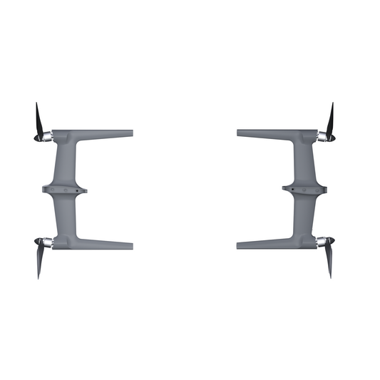 Two sets of foldable propellers and left and right arms for a drone, displayed in gray color.