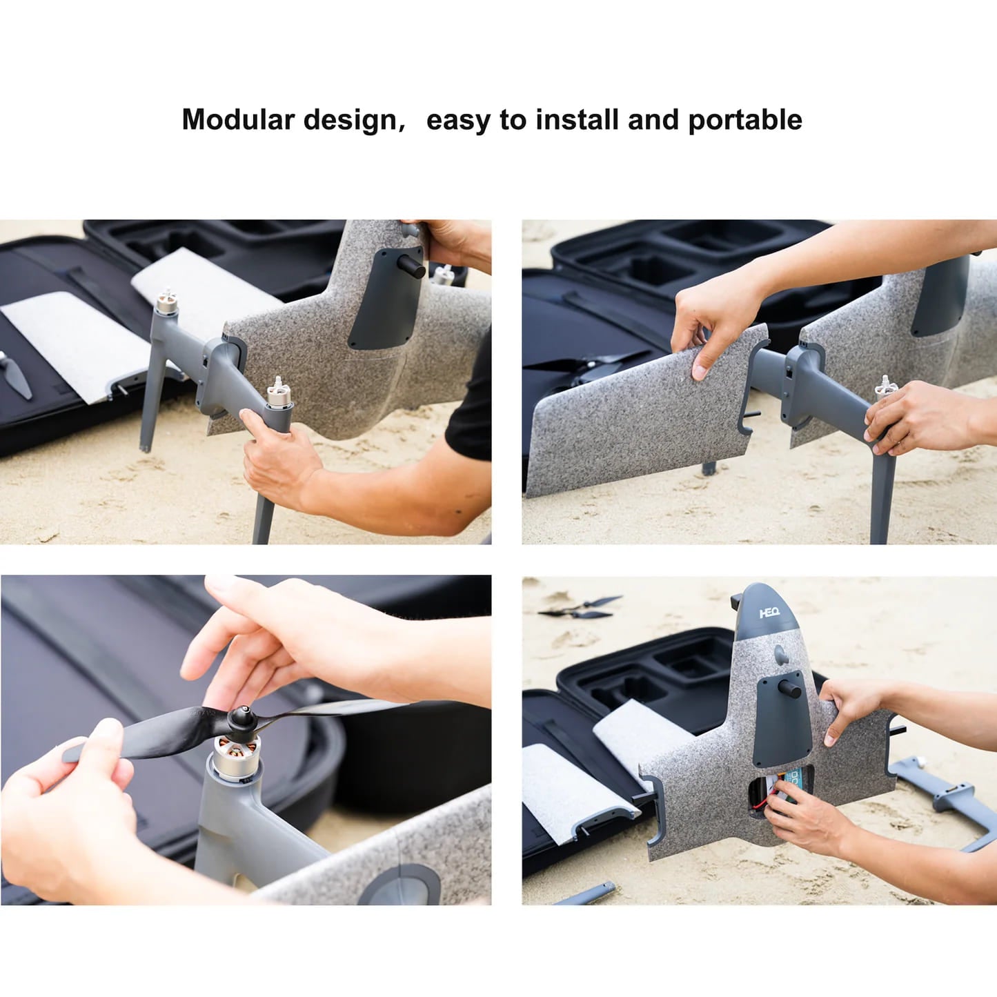 Swan Voyager assembling instruction with 4 steps, indicating the modular, easy-to-install and portable design.