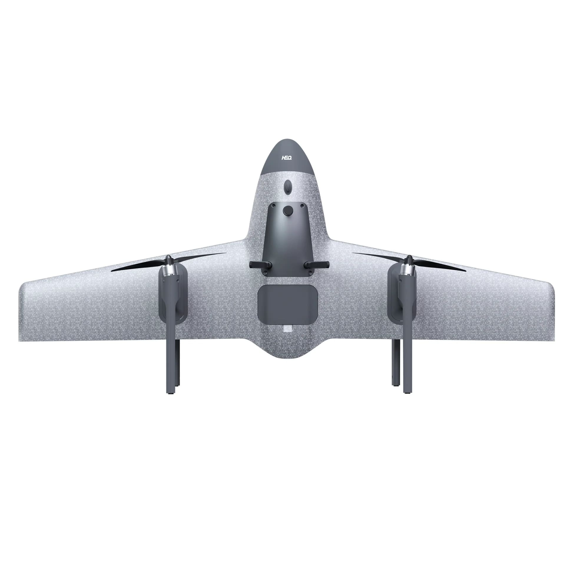 A grey Swan Voyager VTOL drone full front view with four propellers.